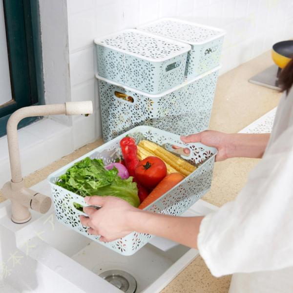 収納バスケット 収納ボックス プラスチック 蓋付き プラスチック製 小物収納 化粧品 キッチン 調味...