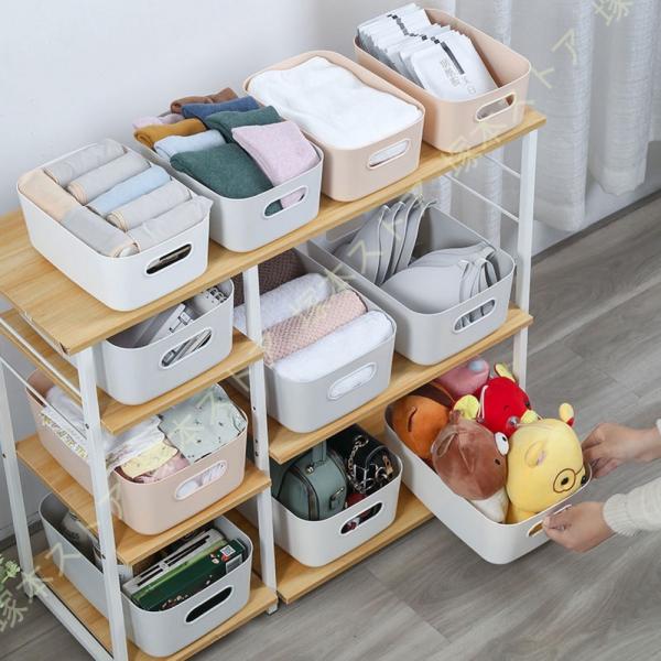 プラスチック 収納バスケット 蓋なし ハンドル付き 重ねて収納 おもちゃ 子ども用品 洗面所 タオル...