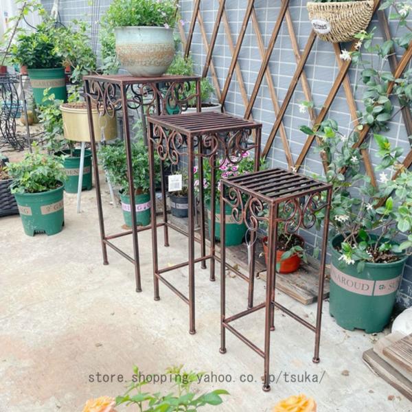 アイアンフラワースタンド 大中小3個セット 花台 植木鉢 観葉植物 置き台 プランタースタンド 鉢台...