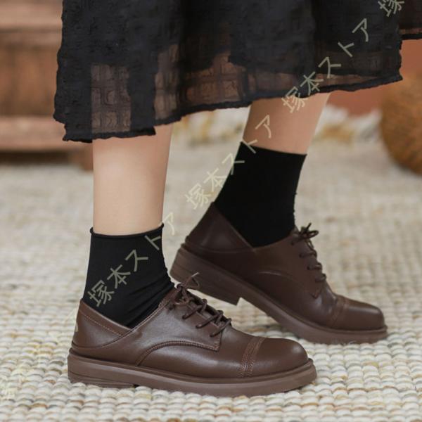 レディース オックスフォードシューズ レースアップ シューズ ドレスシューズ 3cmヒール 黒 カジ...