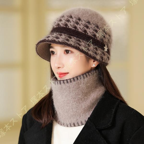 ニット 帽子 レディース 防寒 裏ボア 暖かい うさぎの毛 ファー 中高年 お母さん おばあちゃん ...