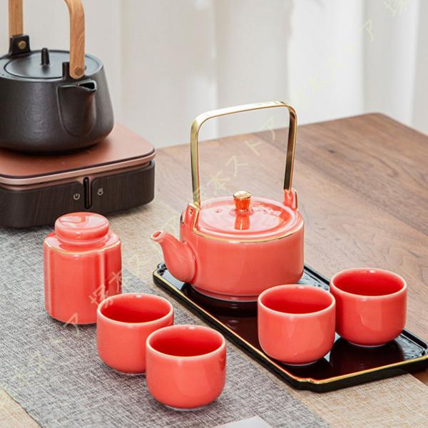 急須茶器揃え 4客 網付き 美濃焼 陶器 茶器 食器 お茶用品 和食器セット 急須セット 湯呑みセッ...