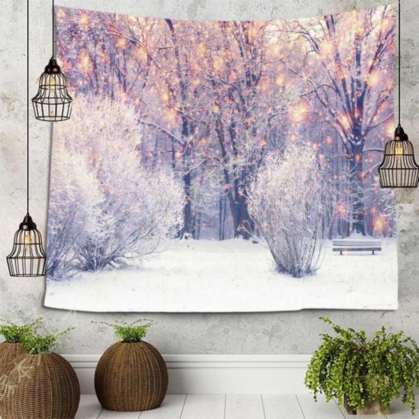 冬 雪 森 タペストリー ホワイト ツリー 山 冬景色 おしゃれな壁掛け インテリアタペストリー 多...