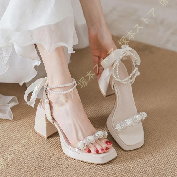 レディース サンダル セクシー ストラップ 太めヒール 厚底 ハイヒール キャバ嬢 ヒール8cm 美...