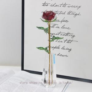 薔薇 クリスタルガラス 造花 インテリア 花瓶付き 赤いバラ 結婚記念日