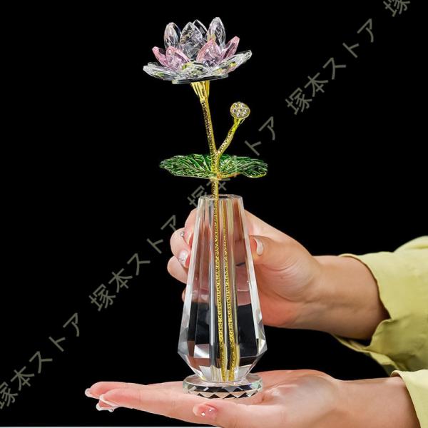 クリスタルガラス 蓮の花 置物 ロータス ハスの花 オブジェ インテリア ガラス 置き物 花 フラワ...