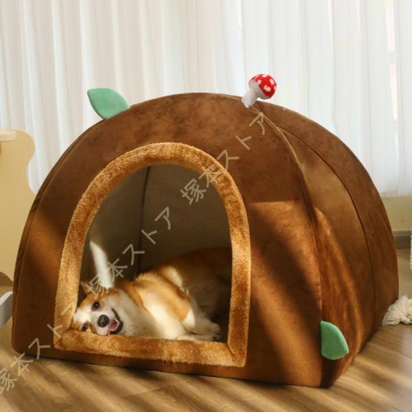 猫 ベッド 猫ハウス ペットベッド 犬小屋 ドーム型 クッション ソファー ペット用寝袋 隠れ家 冬...