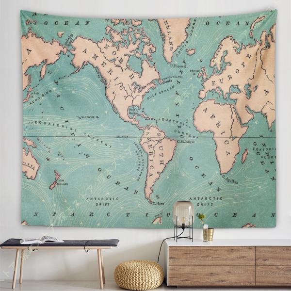 古い世界地図タペストリー ヴィンテージ 地図タペストリー 寝室用壁掛け 歴史的なワールドマップタペス...