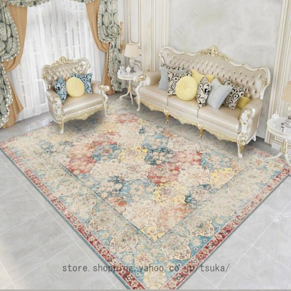 レトロ 図柄 ラグ おしゃれ 薄手 春夏秋冬 アンティーク ラグマット カーペット マット 敷きマッ...