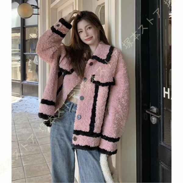 おしゃれ レディース ノーカラー もこもこ ボア ブルゾン 暖かい シルエット ジャケット アウター...