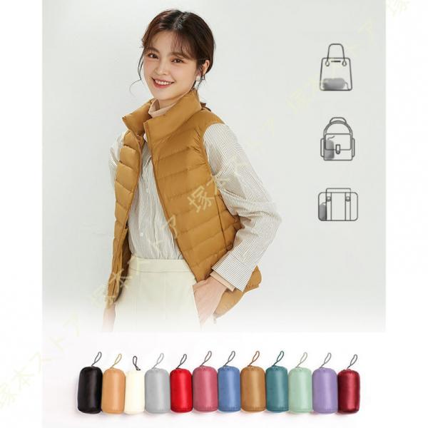 ダウンベスト レディース ゴルフ コンパクト 立ち襟 ダウン フェザー 軽量 ライトダウン 秋冬 薄...