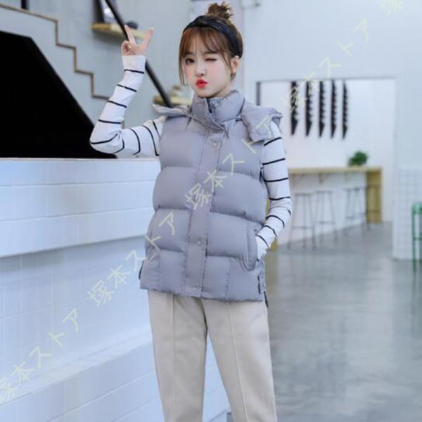 冬ダウンベスト 中綿 ベスト フード取り外しが可能な 2WAY アウター 学生 ノースリーブ アウタ...