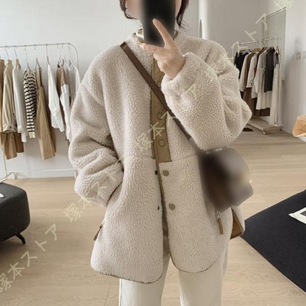 ボアジャケット レディース ボアコート もこもこ 厚手 ボアアウター 無地 ボアブルゾン 防寒 防風...