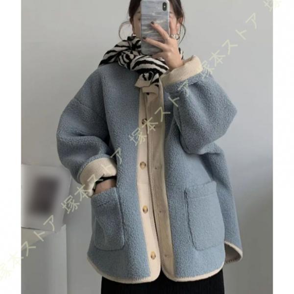 ボアジャケット レディース ボアコート もこもこ ボアブルゾン 厚手 ボアアウター 無地 防寒 羽織...