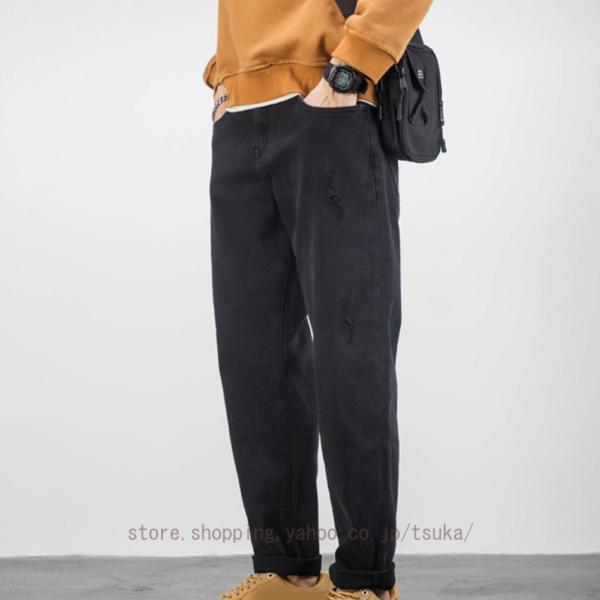 メンズ 裏起毛 デニム ジーンズ パンツ ズボン テーパードパンツ 裏ボア ボア ポケット ストレー...