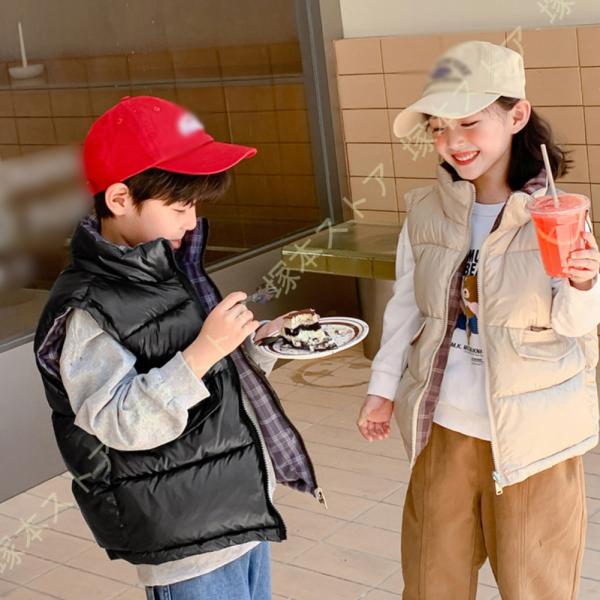 ダウンベスト キッズ 女の子 無地 軽量 チョッキ ダウンジャケット 袖なし 子供服 中綿ベスト ガ...