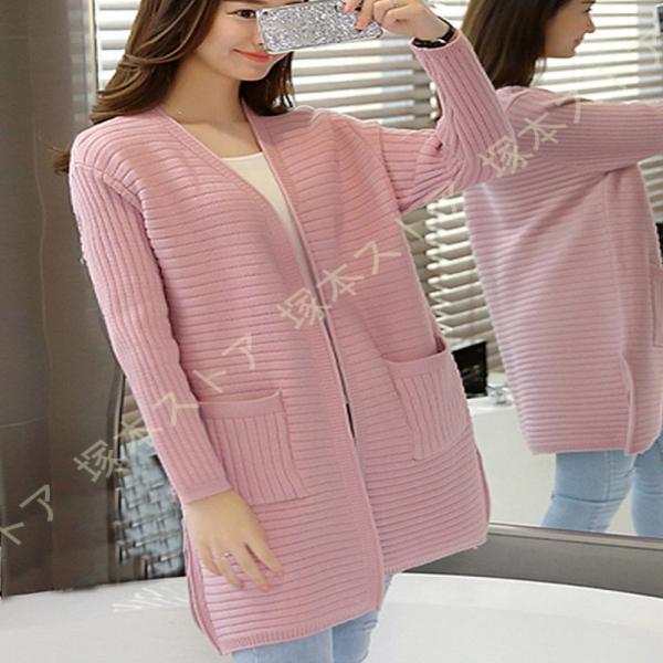 レディース フーリサイズ ニット ロング カーディガン きれいめ リブ ノーカラー ざっくり カーデ...