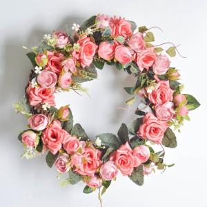 リース ピンク 造花 薔薇 壁飾り フラワーリース インテリア雑貨 おしゃれ かわいいドア飾り ウェルカム ドアリース プレゼント ギフト バラ 花 退職祝い お花