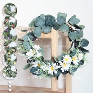玄関リース おしゃれ 造花 母の日 リース 造花ユーカリリース 花付き 壁掛け お祝い フラワーギフト花輪 壁掛け 手作り 枯れない花 北欧風 ドアリース 壁掛け