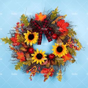 クリスマスリース 35cm×35cm 赤リボン Xmas リース 造花 花輪 アート
