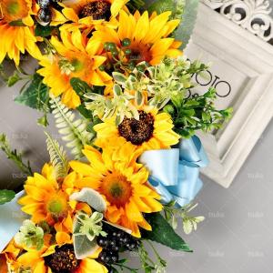 リース ドアリース 造花 結婚式 ひまわり花輪...の詳細画像3