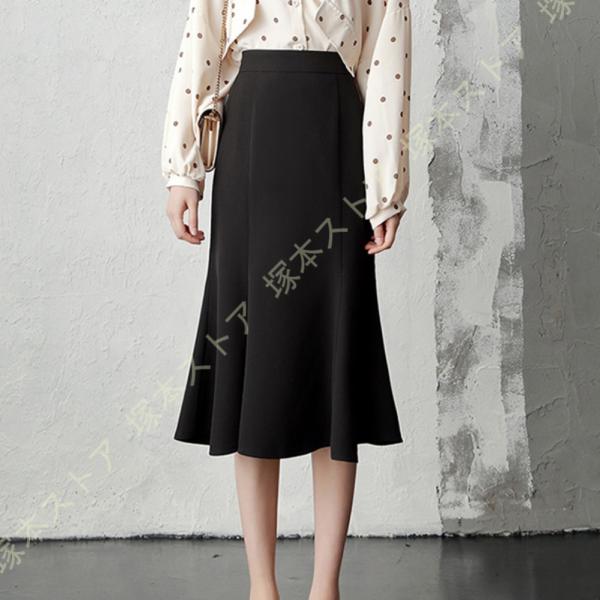 マーメイド スカート 膝丈スカート レディース 黒 ファッション 春夏 ひざ丈 フレア オフィス タ...