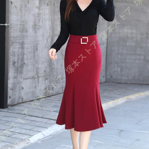 マーメイド スカート 膝丈スカート レディース 黒 ファッション 春夏 ひざ丈 フレア オフィス タ...