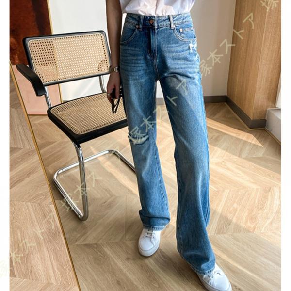 デニムパンツ レディース ジーンズ ストレート デニム ゆったり ハイウエスト デニム ベーシックデ...