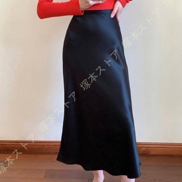 フレアスカー 柔らかい レディース サテンスカート 夏 光沢 無地 フレアスカート Aライン 女性ら...