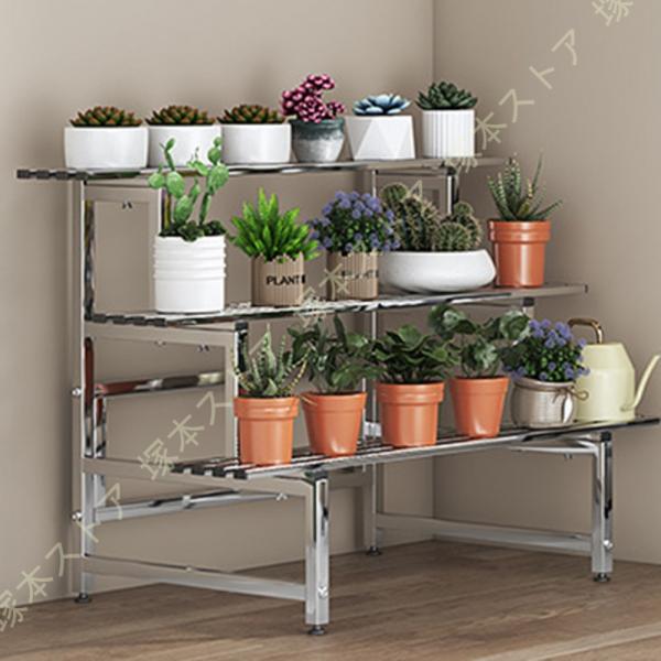 フラワースタンド 屋外 3段 フラワースタンド おしゃれ 幅100cmタイプ シルバー 鉢数やスペー...