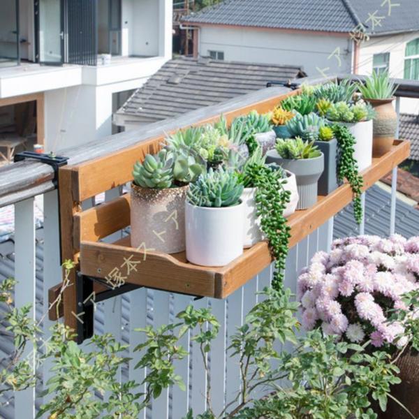 ベランダ プランター フラワースタンド 屋外 引っ掛け 園芸ラック 天然木 プランターハンガー 花台...