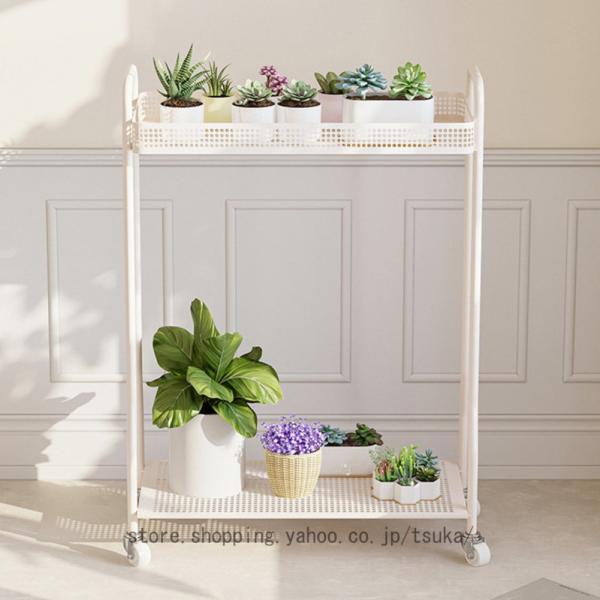 フラワースタンド アイアン 2段 おしゃれ 移動 収納ワゴン キャスター付き プランターラック ソフ...