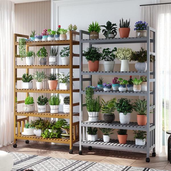 フラワースタンド ガーデンラック 園芸 植木鉢置き 竹製 無垢材 フラワーラック 室内 置物ラック ...