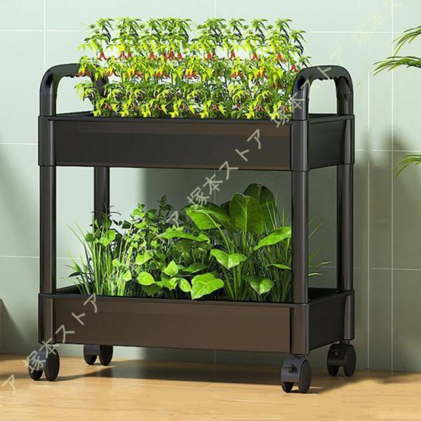 植木鉢 植木鉢ラック トロリー 収納ラック キャスター付き 野菜栽培 ベランダ立体植木鉢 底面給水プ...