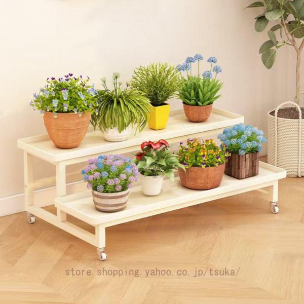 フラワースタンド 花台 おしゃれ 室内 屋外 玄関 ベランダ キャスター付きプラントシェルフ スリム...