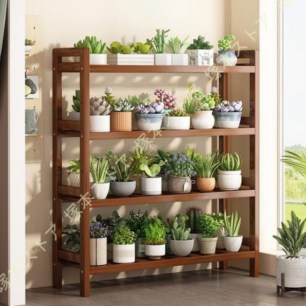 フラワースタンド プランタースタンド 観葉植物 棚 オープンシェルフ 調整可能な間隔 竹製 安定性高...