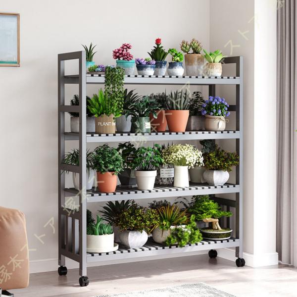 フラワースタンド プランタースタンド ガーデンラック ガーデニング 4段 プランター 花台 キャスタ...
