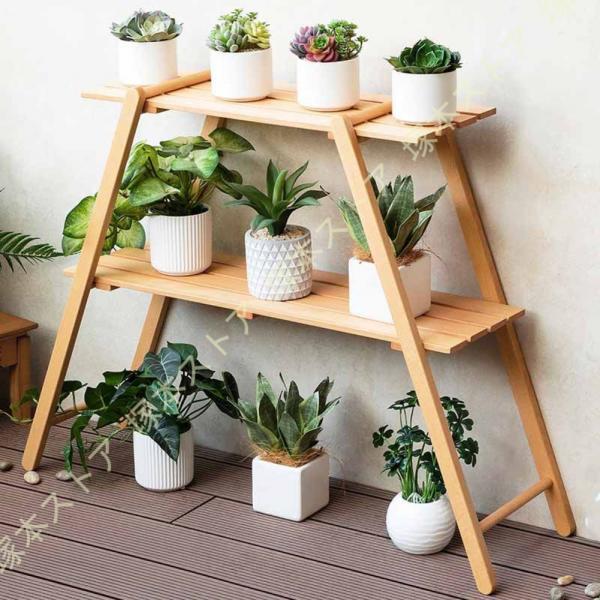 ガーデンラック 木制ガーデンラック 室内 屋外 多層フラワースタンド 木製屋外植物スタンド 2段植物...
