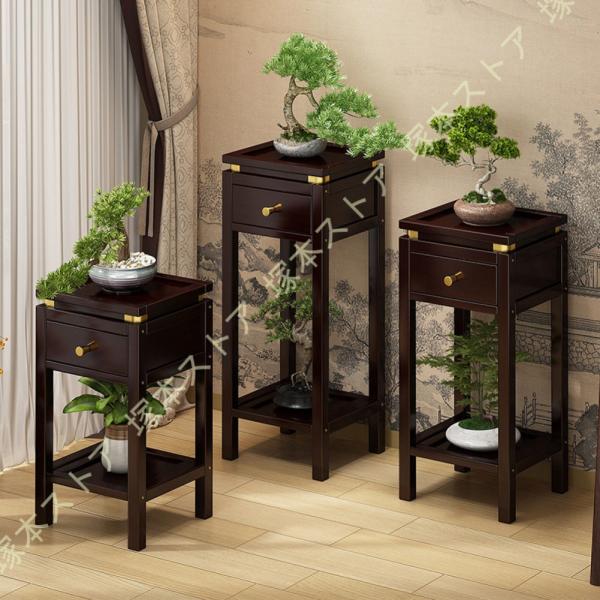 花台 植木鉢置き フラワースタンド 竹製 収納ラック 観葉植物 引き出し 2層 中華風 花棚 室内 ...