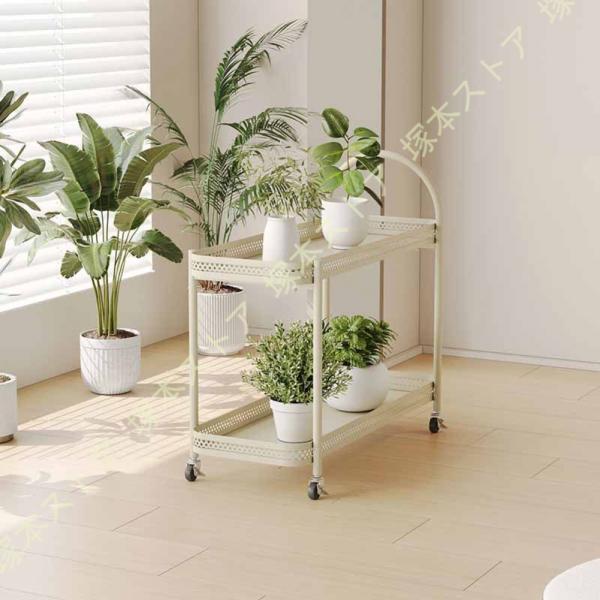 フラワースタンド アイアン おしゃれ 移動 収納ワゴン キャスター付き サイドテーブル 棚 室内 プ...