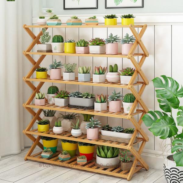 フラワースタンド 6段 折畳み 折りたたみ式 組み立て不要 天然竹製 フラワーラック 園芸ラック ガ...