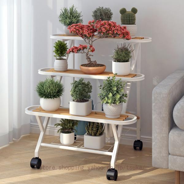 フラワースタンド プランタースタンド アイアン キャスター付き 3段 鉄製 植木鉢ラック 鉢植え ス...
