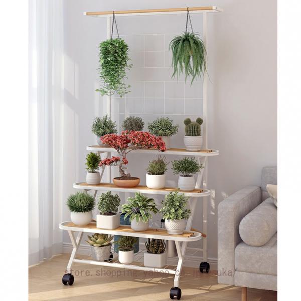 フラワースタンド アイアン ガーデンラック キャスター付き 3段 大型 クロスバー付き ガーデニング...