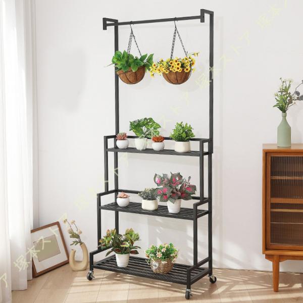 フラワースタンド ベランダ ガーデンラック 3段 幅60/80/100/120cm キャスター付き ...