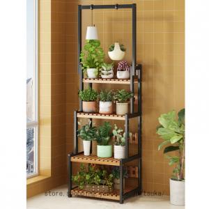 フラワースタンド 屋外 室内 プランターラック 多肉棚 鉢植え置き 園芸ラック 花置き棚 花台 省スペース 4段 吊り鉢 吊り下げ ガーデンラック 落下防止