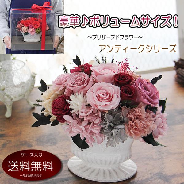 プリザーブドフラワー 花 ギフト プレゼント ボリュームサイズ ReNEWアンティークシリーズ ケー...