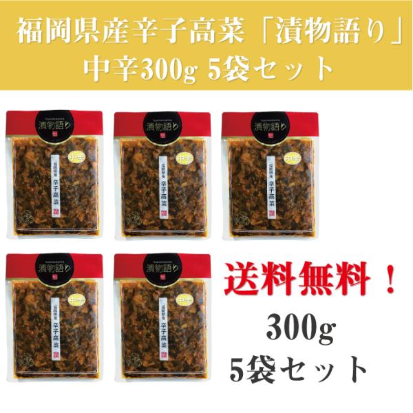 送料無料！イヌイの福岡県産辛子高菜「漬物語り」中辛5袋セット 300g×5袋セット