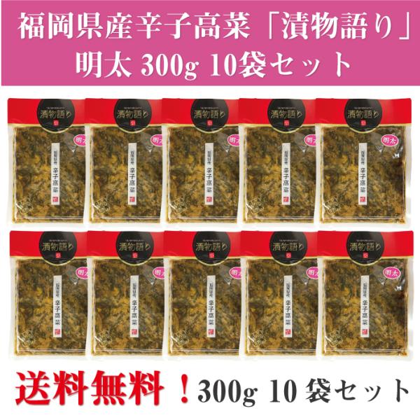 送料無料！イヌイの福岡県産辛子高菜「漬物語り」明太10袋セット 300g×10袋セット