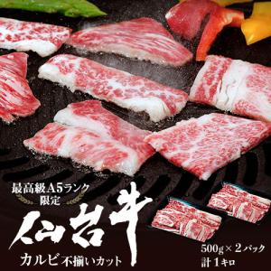 【賞味間近】最上級A５ランク限定 仙台牛 カルビ 不揃いカット 1キロ （500g×2パックセット）冷凍 送料無料｜tsukiji-ichiba2