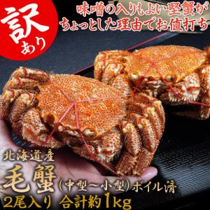 訳あり毛ガニ 北海道産 堅蟹ランク 2尾 約1kg ※冷凍 送料無料